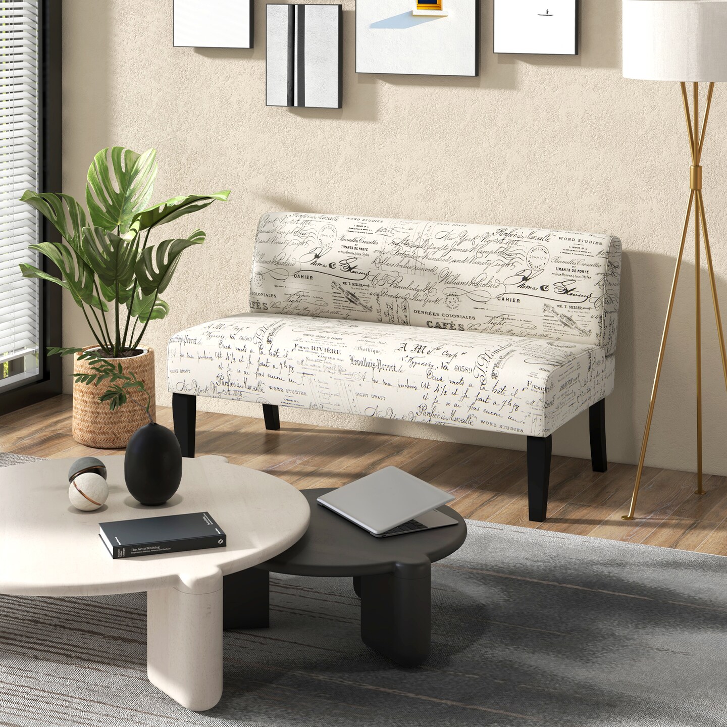 Living Room Wooden Leg Armless Loveseat Sofa-Multicolor