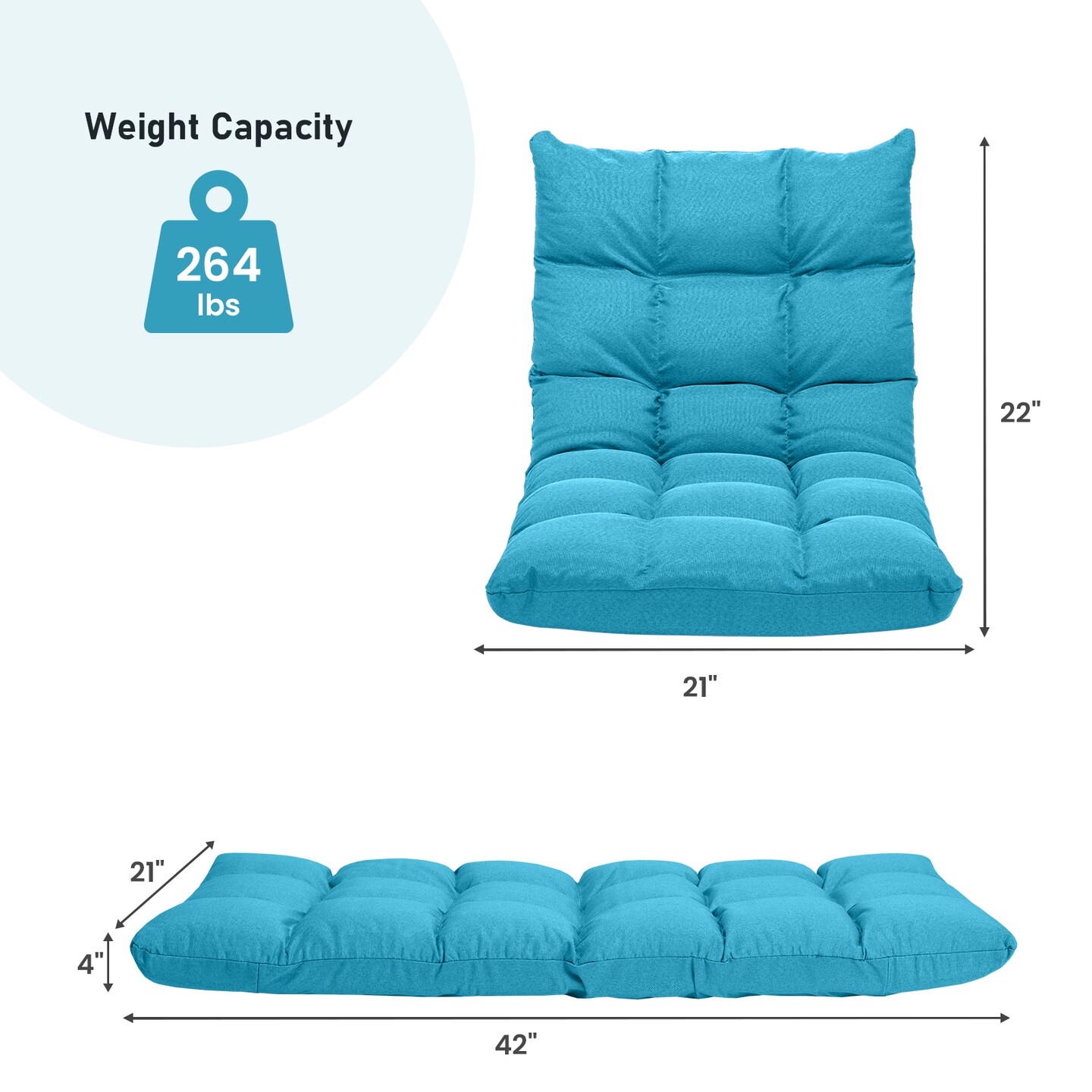 14-Position Adjustable Floor Sofa Chair with Padded Cushion and Folding Lounge Seat for Adults