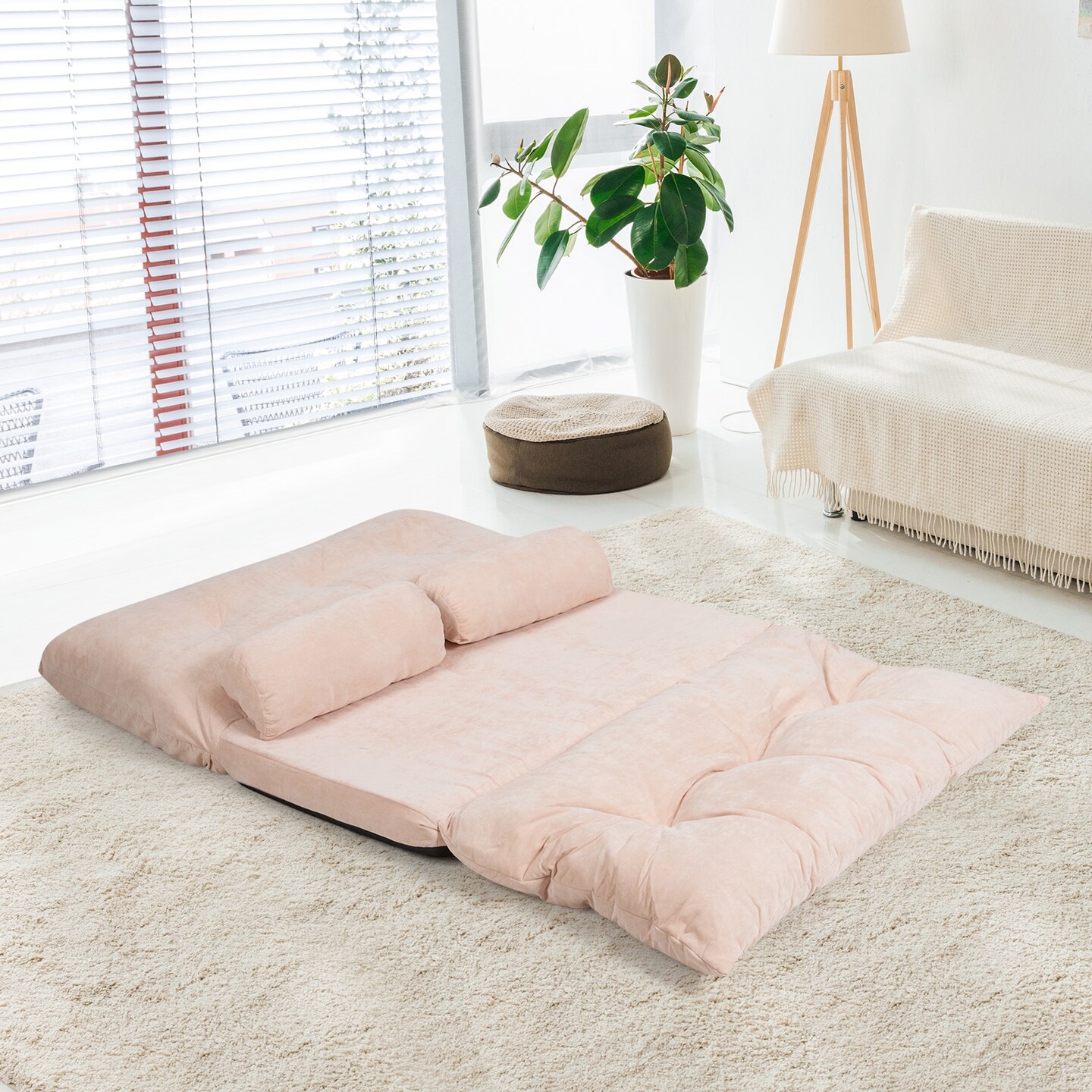 Adjustable Floor Sofa Bed Foldable Corduroy Steel Frame 330 Lbs