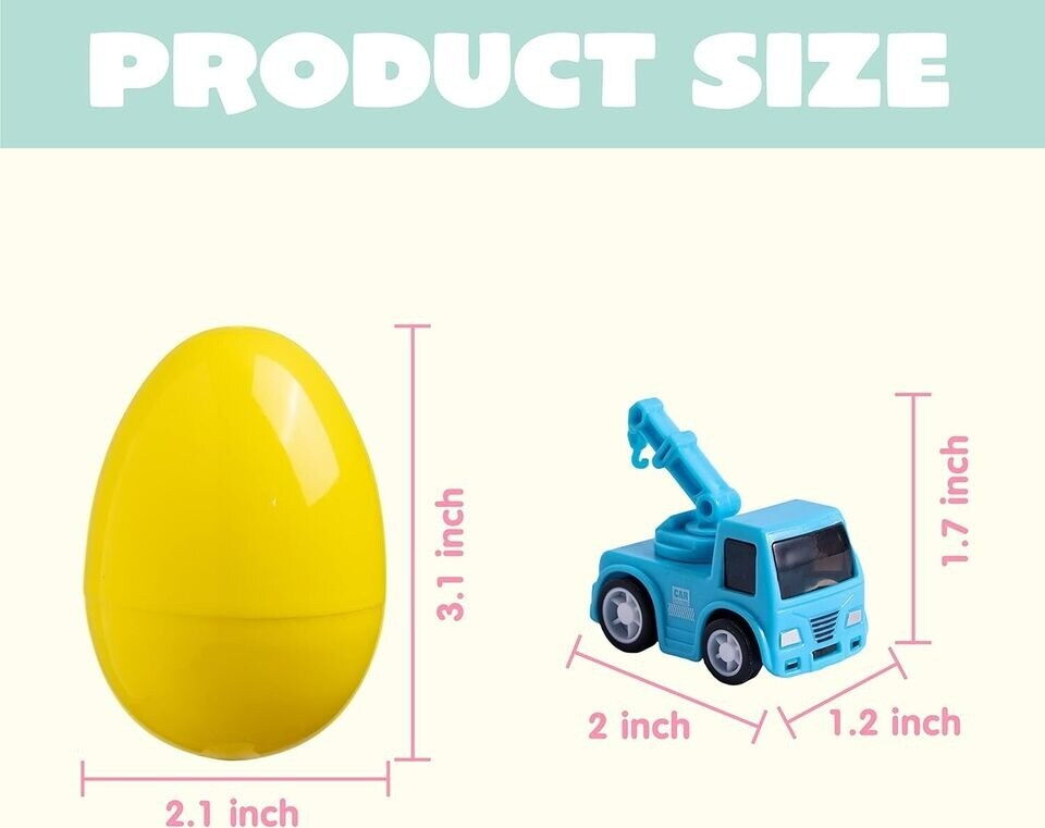 12 Packs Pre-Filled Easter Eggs with Cars for Boys Easter Egg with Pull Back Car
