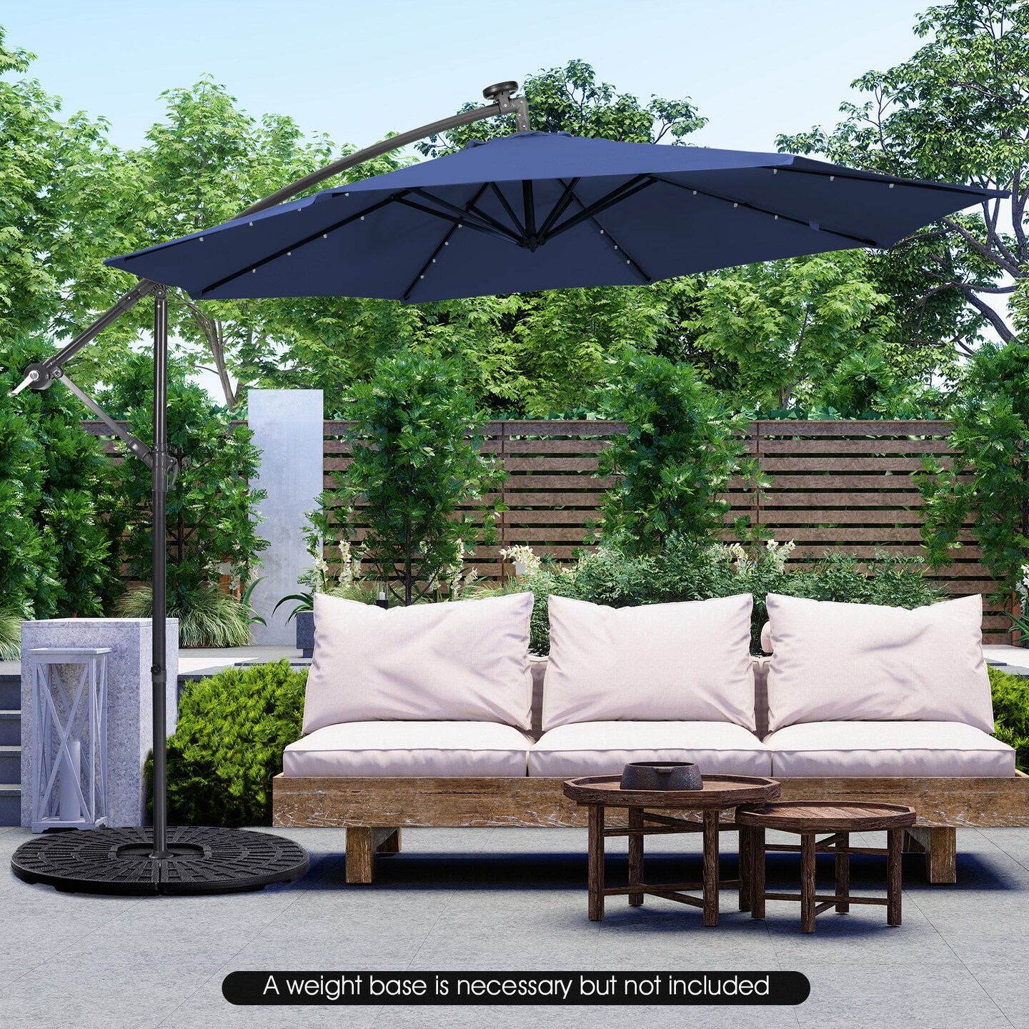 10 Feet Patio Solar Powered Cantilever Umbrella with Tilting System