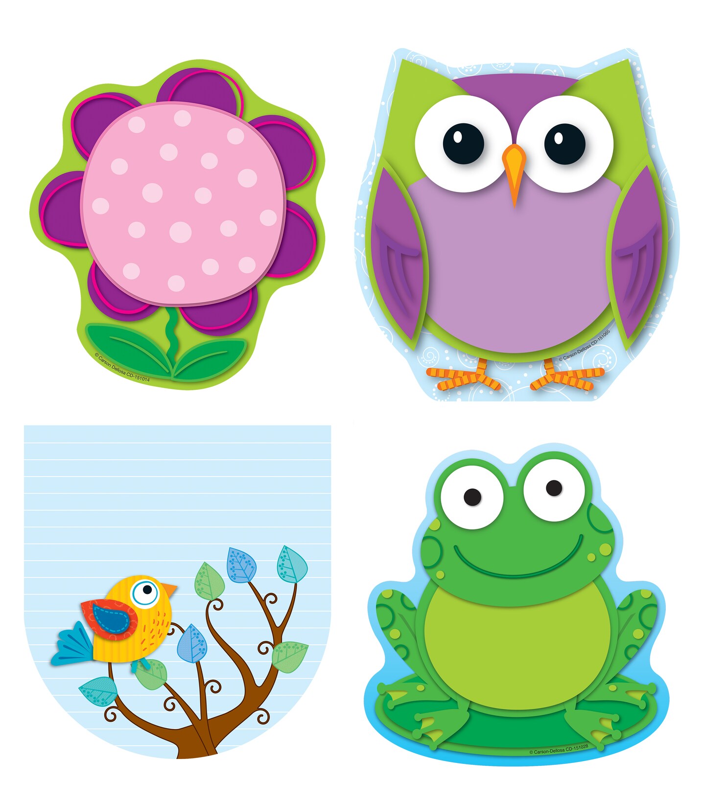 Carson Dellosa Notepad 4-Pack, Flower, Owl, Frog, and Bird Note Pad for Teacher or Student Desk, To Do List, Checklist, Notes, Cute Stationary for Spring Classroom and Office Supplies