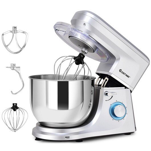 6 Speed 7.5 Qt Tilt-Head Stainless Steel Electric Food Stand Mixer-Silver