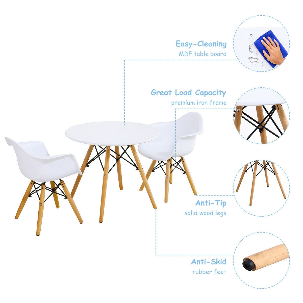 3 Pieces Kids Modern Round Table Chair Set
