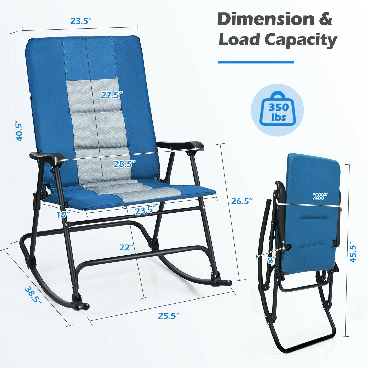 Foldable Rocking Padded Portable Camping Chair with Backrest and Armrest