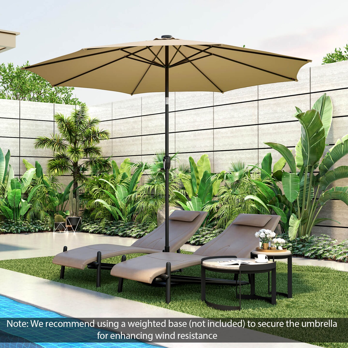 Patio Umbrella with 112 Solar Lights and Crank Handle