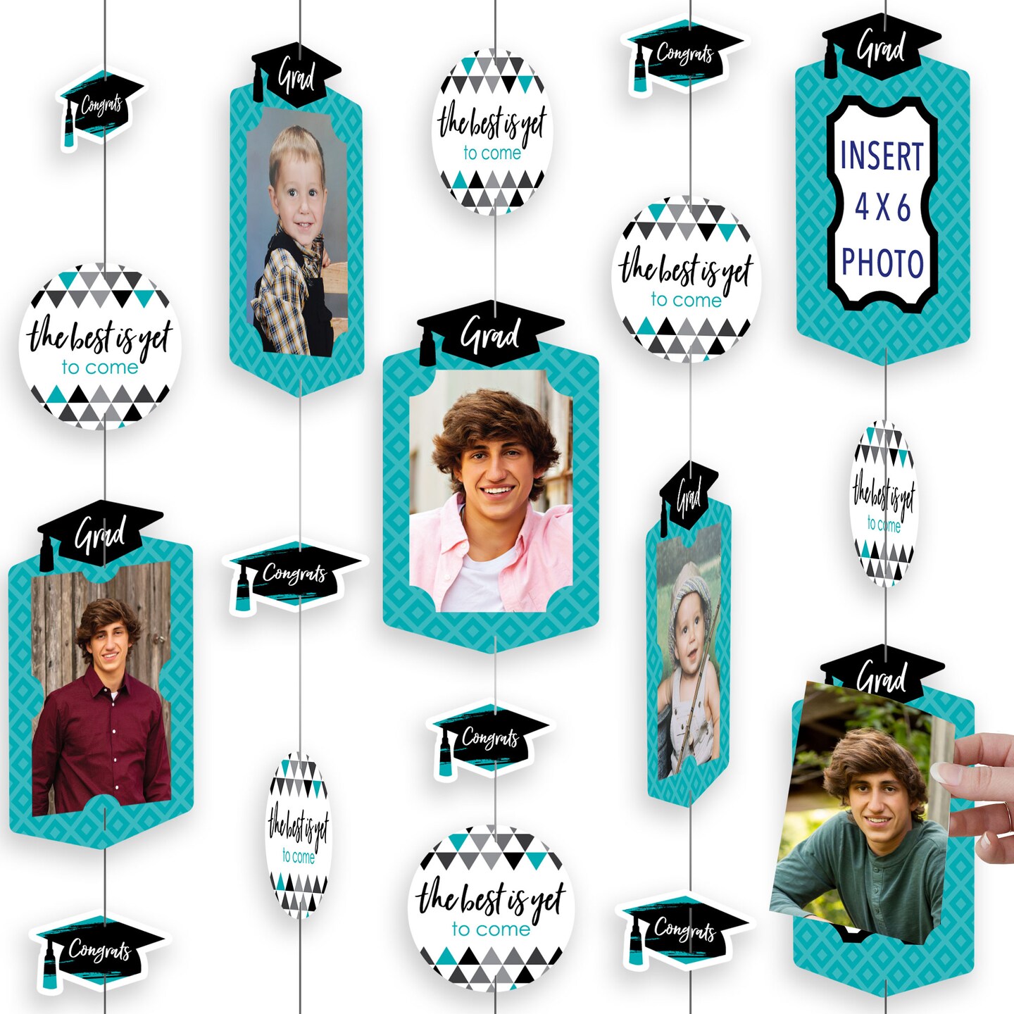 Big Dot of Happiness Teal Graduation Party Vertical Photo Garland 35 Pieces
