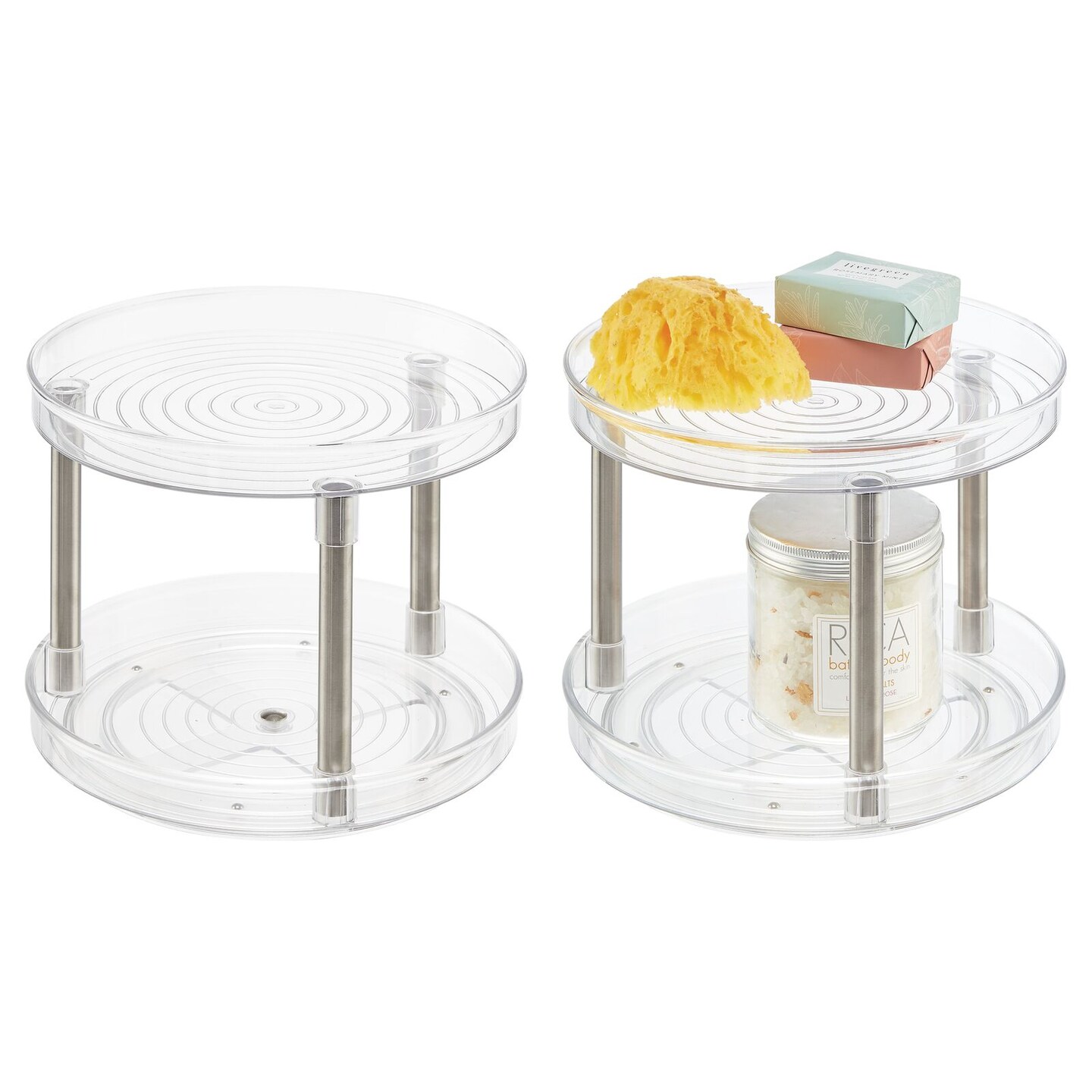 mDesign Spinning 2-Tier Lazy Susan Turntable Bathroom Storage Tower