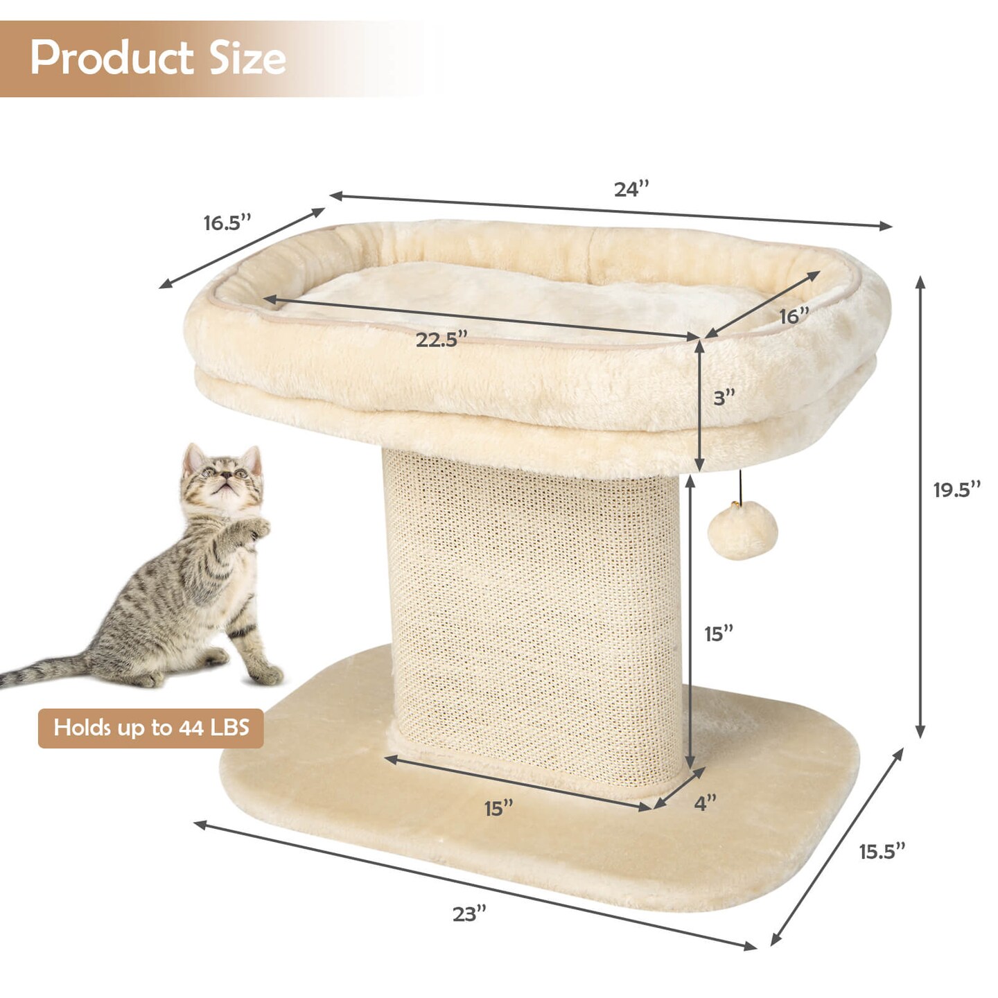 Modern Cat Tree Tower with Large Plush Perch and Sisal Scratching Plate
