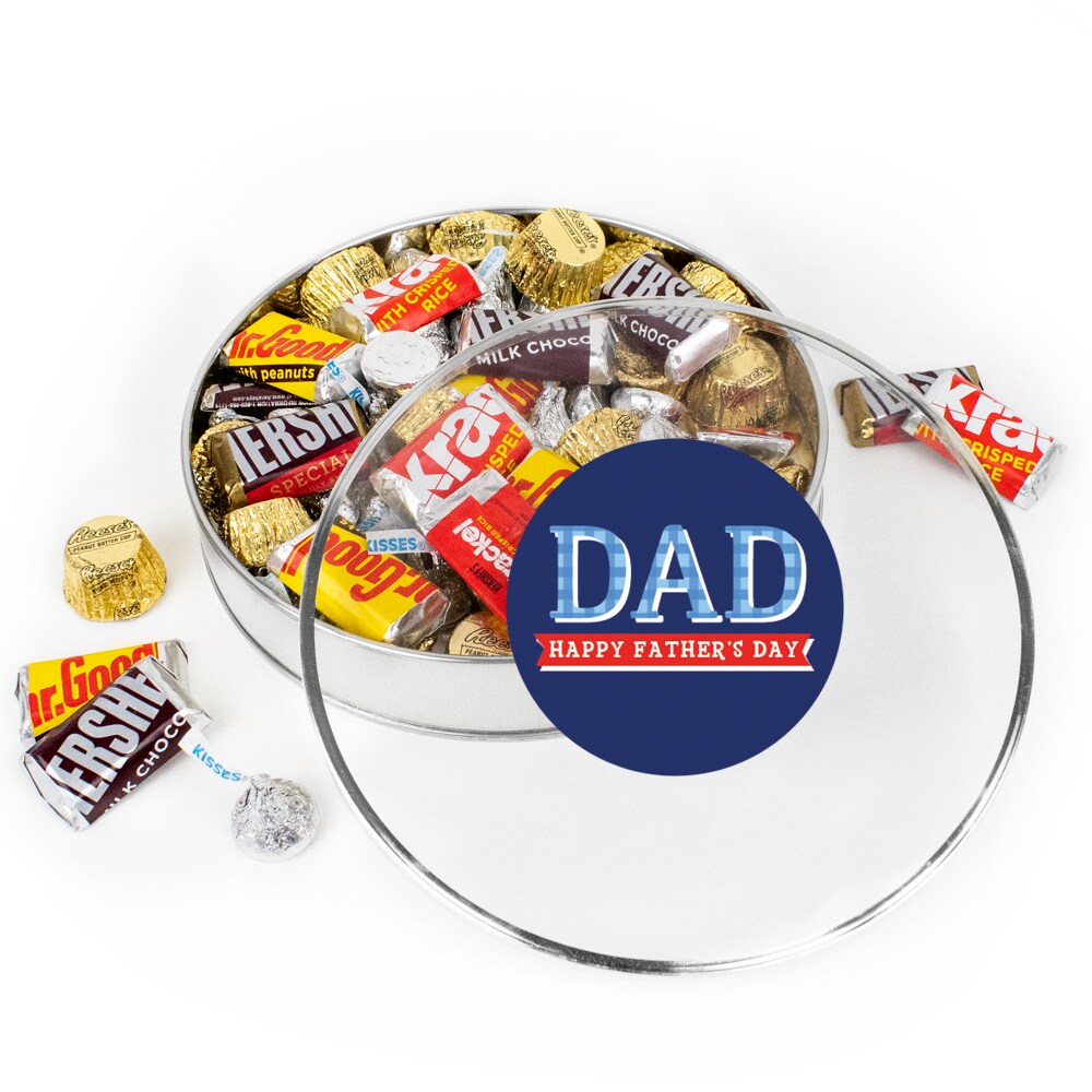 Father&#x27;s Day Chocolate Gift Tin - Plastic Tin with Candy Hershey&#x27;s Kisses, Hershey&#x27;s Miniatures &#x26; Reese&#x27;s Cups  By Just Candy