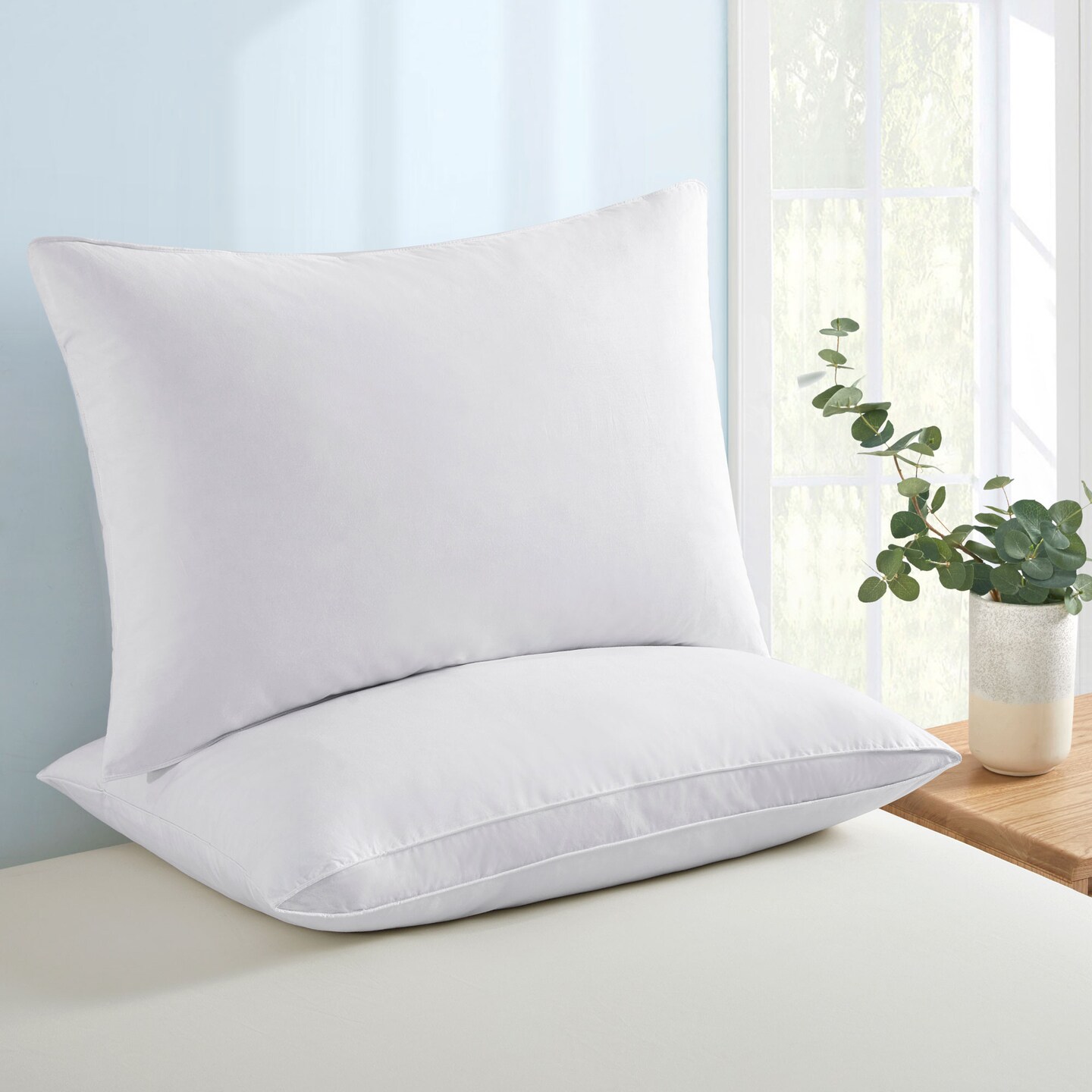 Puredown Goose Feather Pillows 2 Pack Medium Support Standard Queen King Size