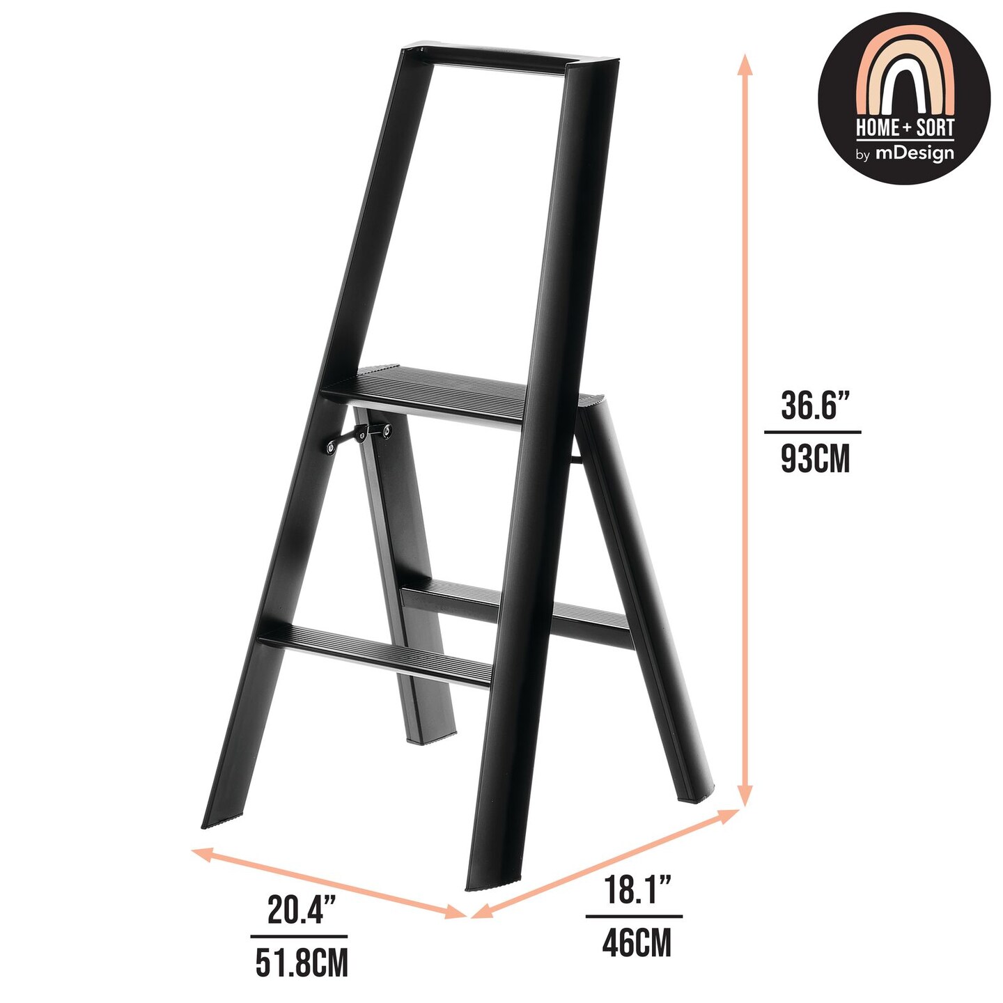 mDesign Small Lightweight Folding Step Stool Ladder with 2 Steps
