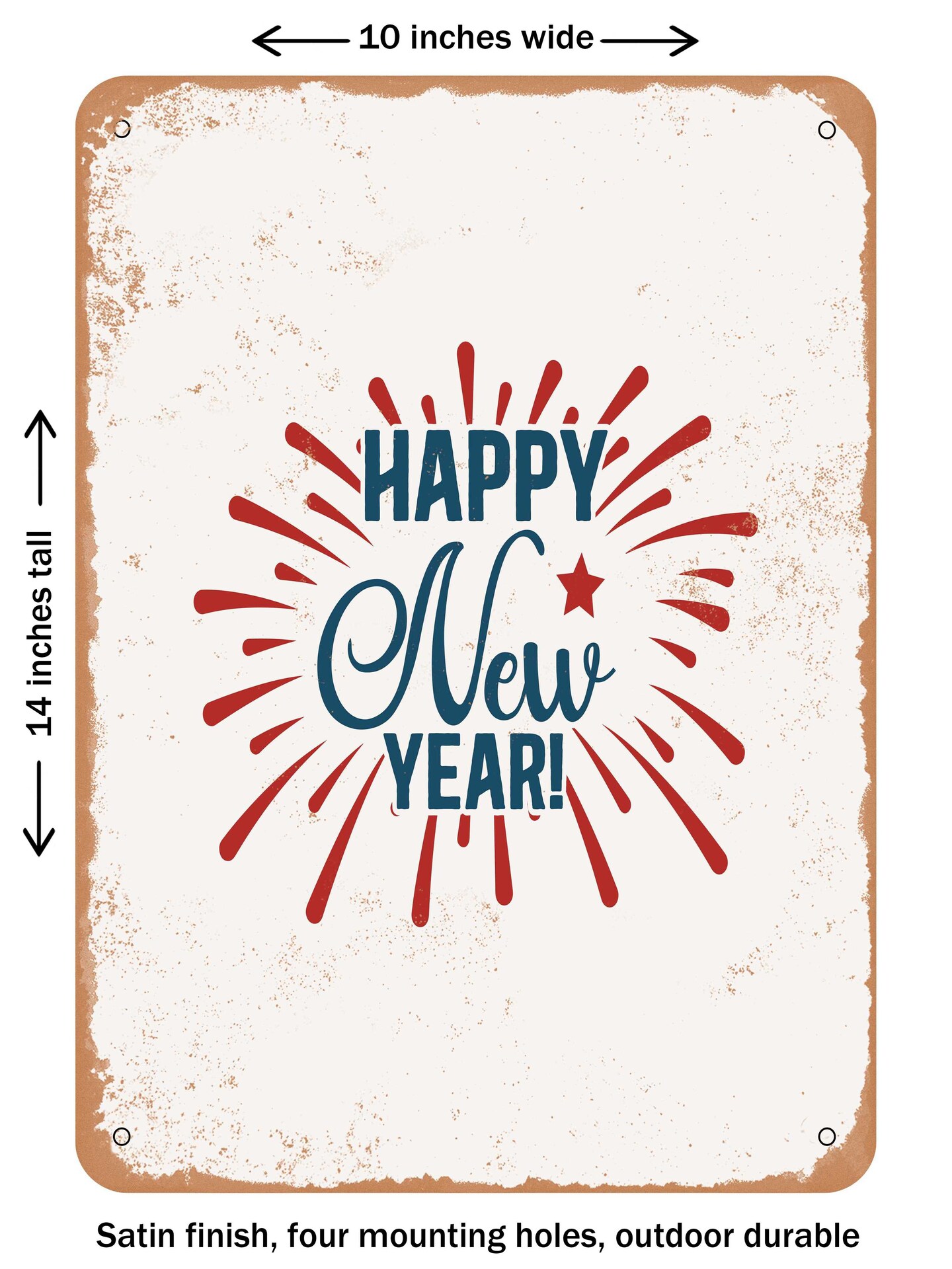 DECORATIVE METAL SIGN - Happy New Year - 2 - Vintage Rusty Look