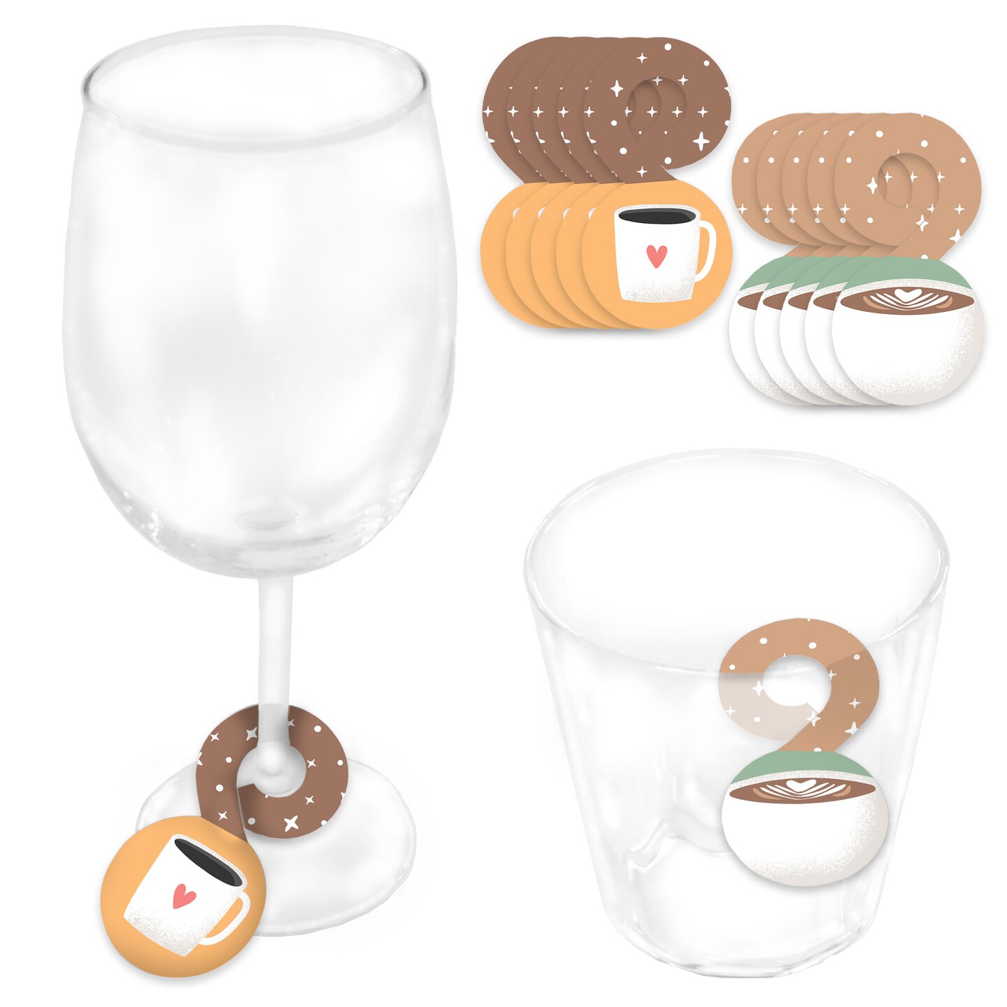Big Dot of Happiness But First, Coffee - Cafe Themed Party Paper Beverage Markers for Glasses - Drink Tags - Set of 24