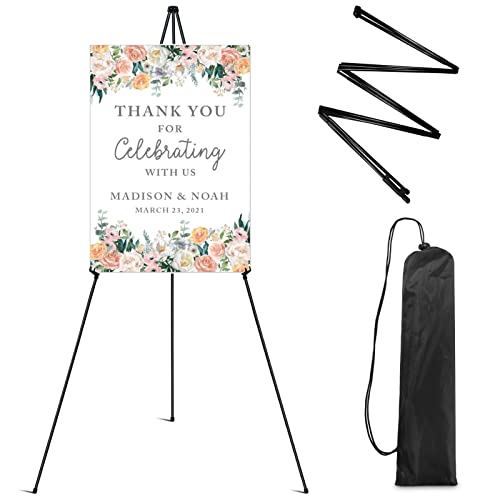 Easel Stand for Display,RRFTOK 63'' Instant Easel, Foldable Portable Ground  Easel for Wedding Banner and Poster Display Stand, Tabletop Easel Display  Metal Tripod with Portable