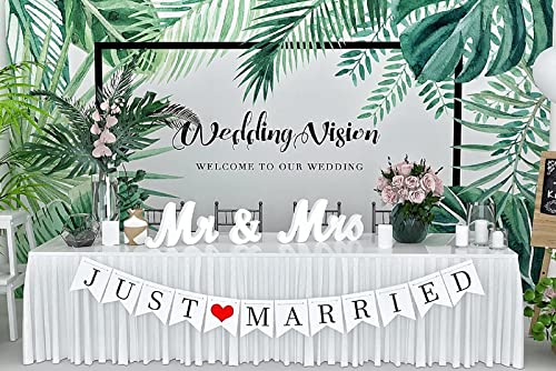 VIOPVERY Wedding Decorations Set,Large Mr and Mrs Sign &#x26; Just Married Banner,Mr &#x26; Mrs Signs for Wedding Table,Wooden Letters Sweetheart Table,Photo Props Wedding Decorations for Anniversary,White