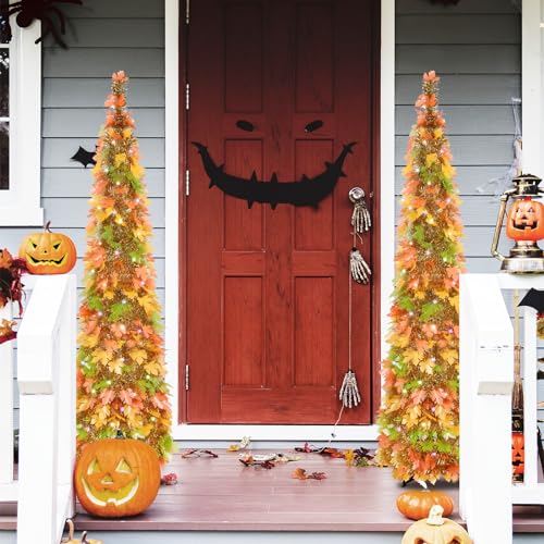 Fall Tree with Lights, 5ft Pop up Fall Trees for Porch Home Outdoors Holiday Thanksgiving Xmas Decorations