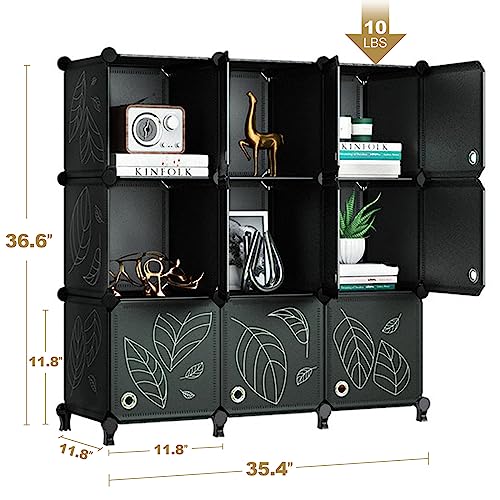 Greenstell Closet Organizer, 9 Cube Storage Organizer with Doors, Portable Closet Storage Shelves, Modular Bookcase Closet Cabin