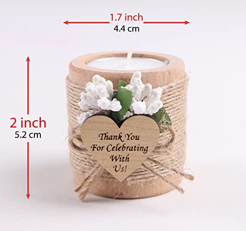 10 Pck Wood Tealight Candle Holder, Bridal Shower Tealight Holder Thank You Gifts, Wedding Party Favors for Guests, Wooden Cylinder Candle Holders for Table Centerpiece (Heart Tag, Light Brown)