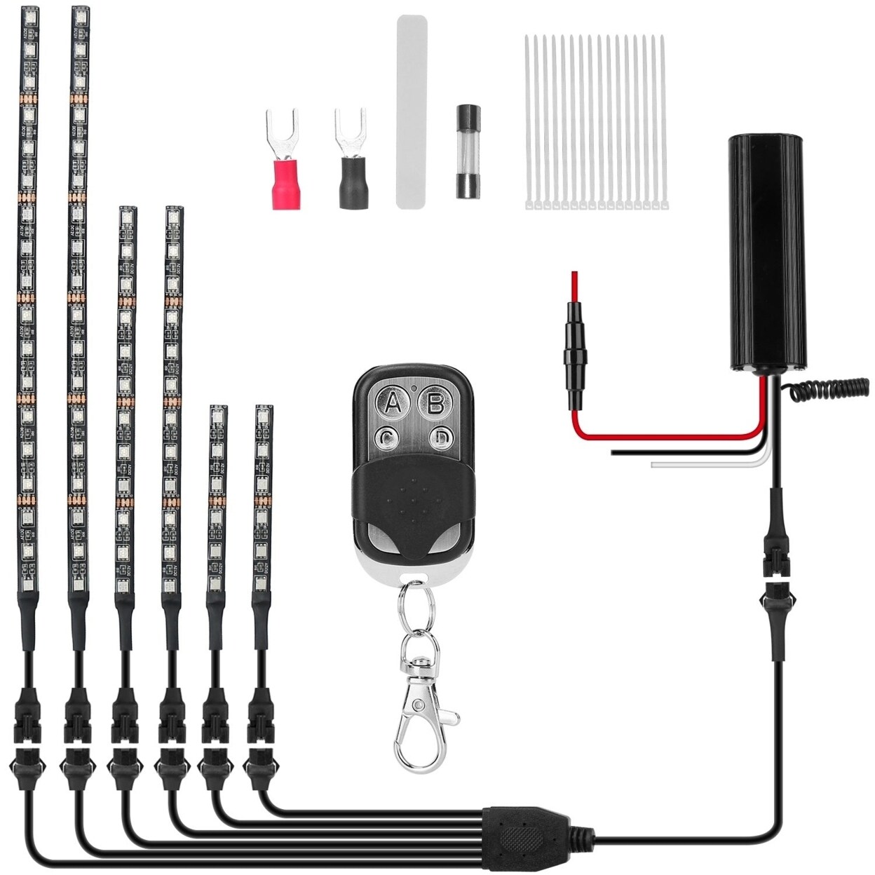 6Pcs Motorcycle Led Light Strips Multi-Color Neon Light Kits Waterproof Dc 12V Rgb Atmosphere Lights