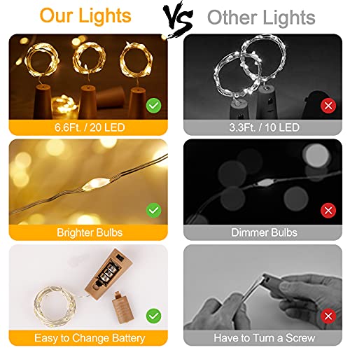 10 Pack Wine Bottle Lights with Cork, 20 LED Waterproof Battery Operated Cork Lights, Silver Wire Mini Fairy Lights for Liquor Bottles DIY Party Bar Christmas Holiday Wedding Déco