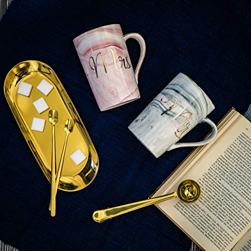 Mr and Mrs Coffee Mugs - Wedding Gifts for Bride and Groom - Gifts for Bridal Shower Engagement Wedding and Married Couples Anniversary - Ceramic Marble Cups 14 Oz Pink