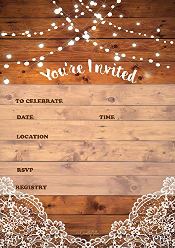 25 rustic invitations &#x26; 25 envelopes for wedding, bridal shower, birthdays, engagements, bachelorettes This barn rustic invite style is also great for housewarming, retirement &#x26; rehersal parties.