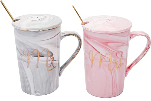 13.5 Oz Mr and Mrs Coffee Mugs, Wedding Gifts for Couple/Bride and Groom, Ceramic Marble Cups for Bridal Shower Engagement Wedding, Married Couples Anniversary