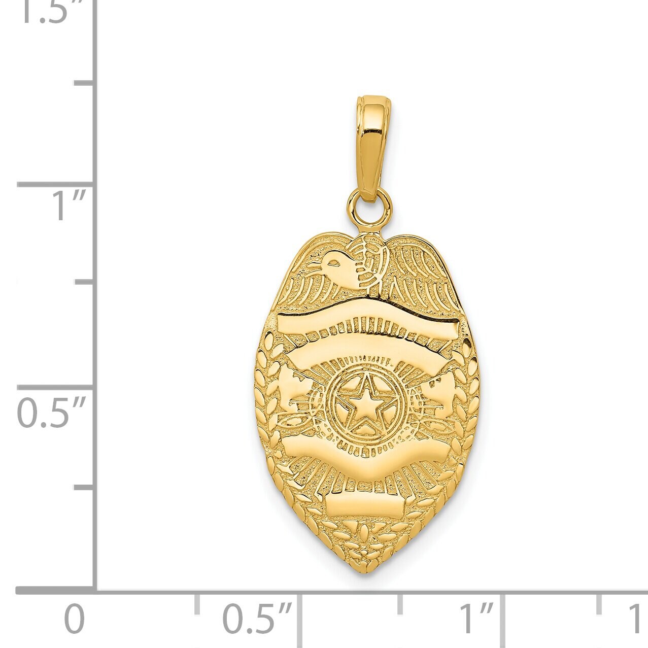 14K Yellow Gold Police Badge Charm Cop Pendant Jewelry 29mm x 14.5mm