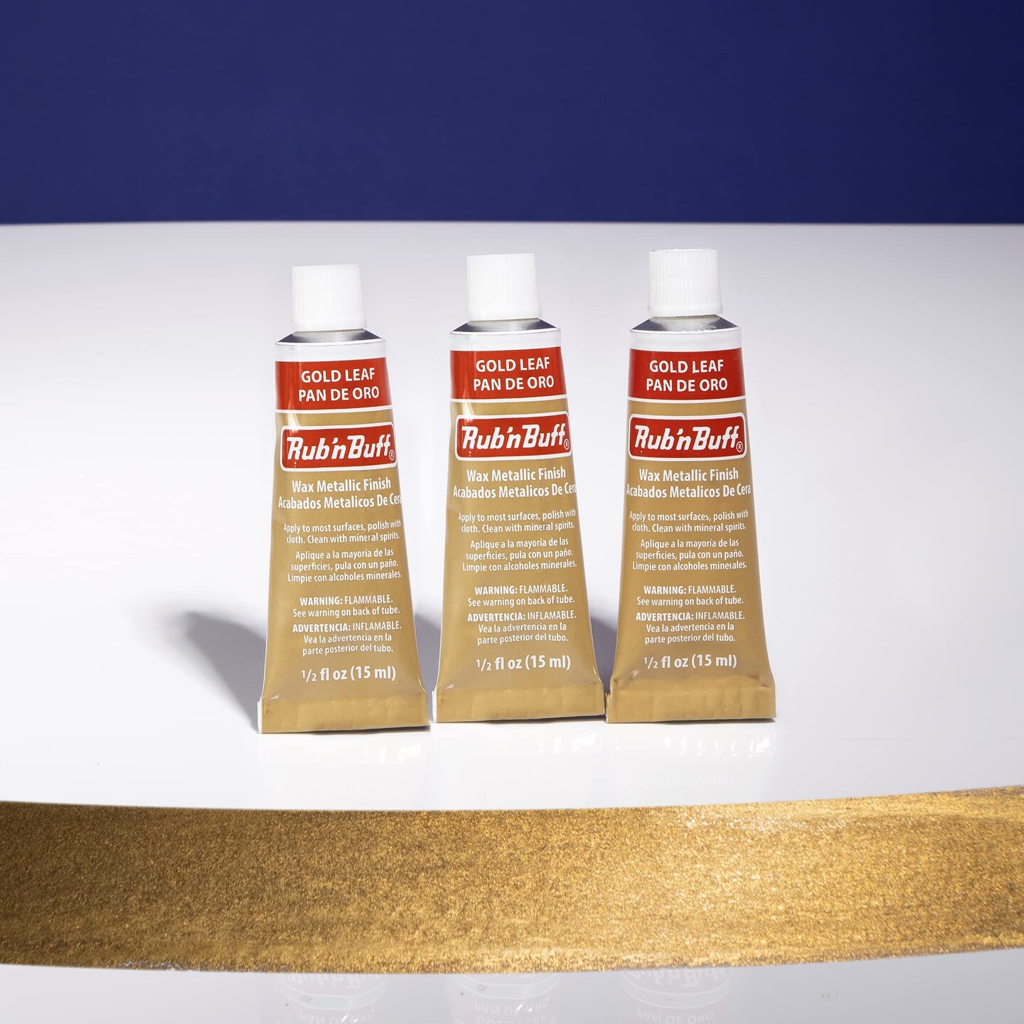 AMACO Rub n Buff Wax Metallic Finish - 3 Rub n Buff Gold Leaf 15ml Tubes - Versatile Gilding Wax for Finishing Furniture Antiquing and Restoration - Rub and Buff Colors Set of Three