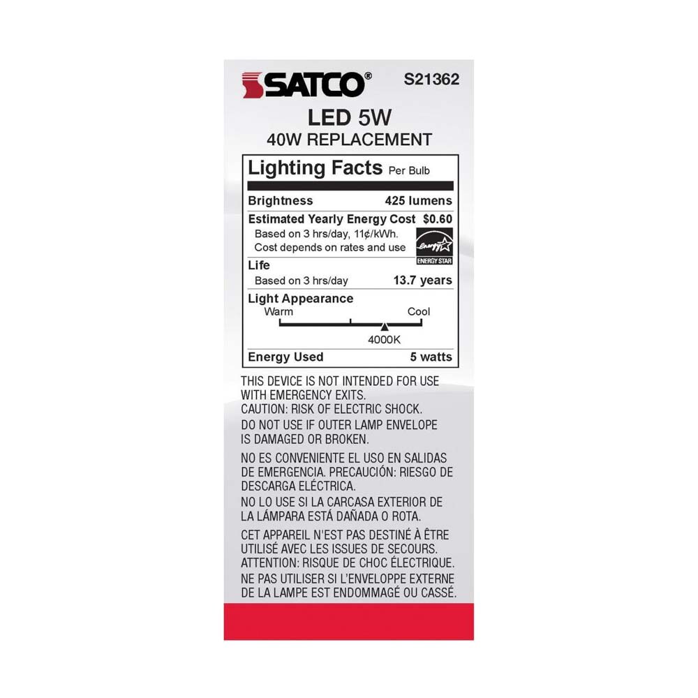 6Pk - Satco 5w ST19 LED 4000K Medium Base Dimmable - 40w equiv
