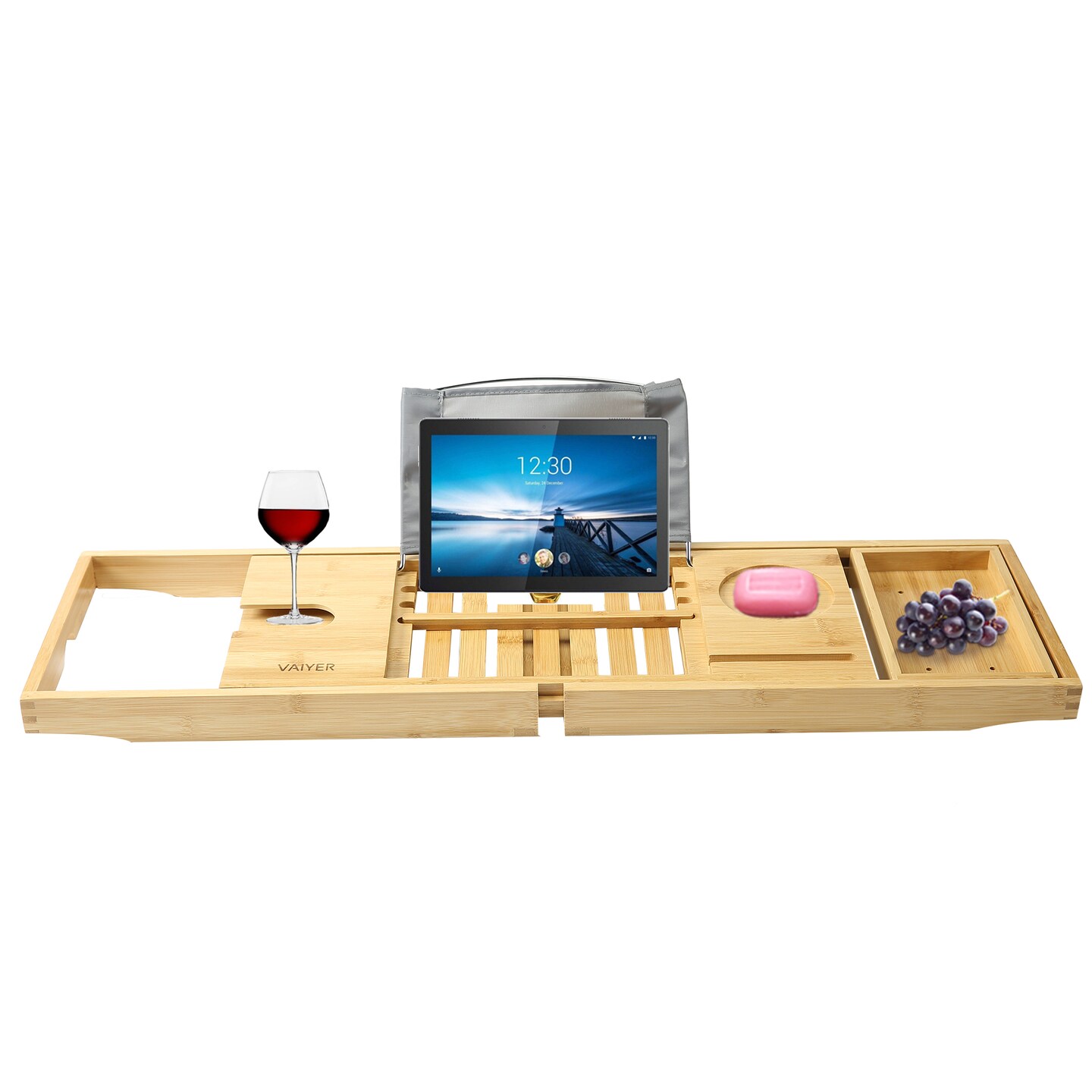 Vaiyer Bamboo Bathtub Tray, Caddy Wooden Bath Tray, Table w/ Extending Sides, Reading Rack, Tablet Holder, Mobile Tray &