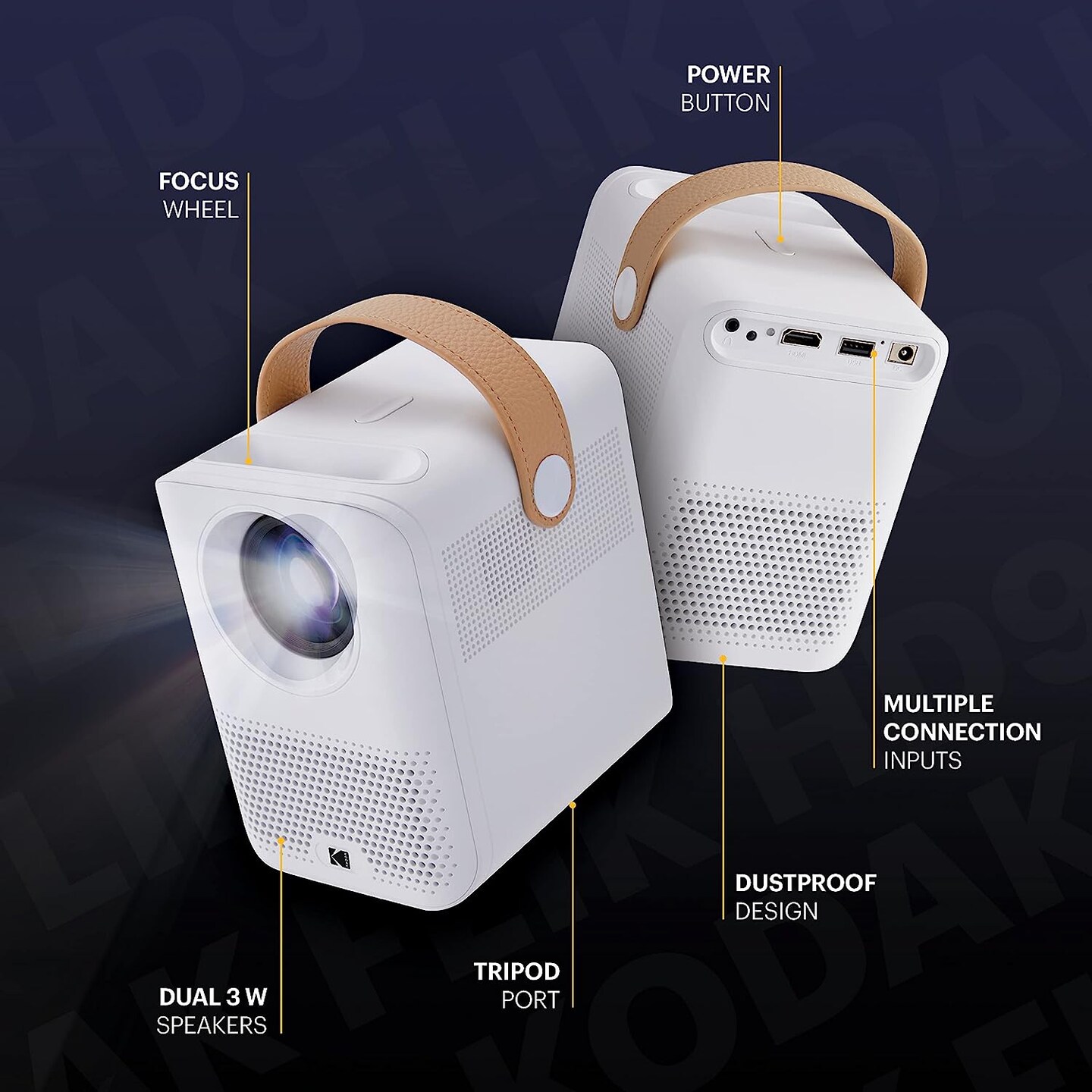 KODAK FLIK HD9 Smart Projector, 1080p Projector With Wifi and Bluetooth W/Android TV, Built-in Speakers &#x26; Voice Remote