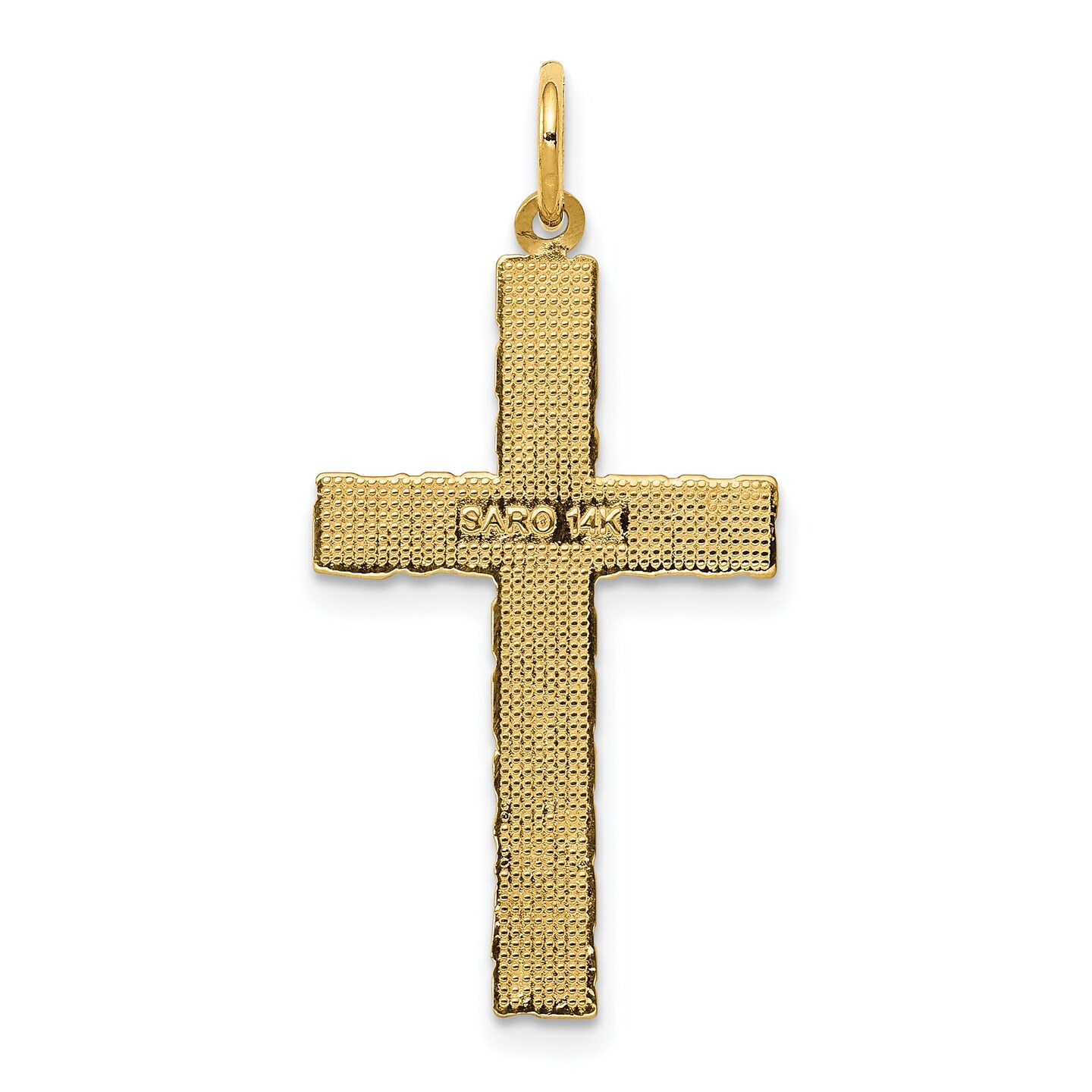 14K Yellow Gold Nugget Style Cross Pendant Charm Jewerly 39mm x 16mm