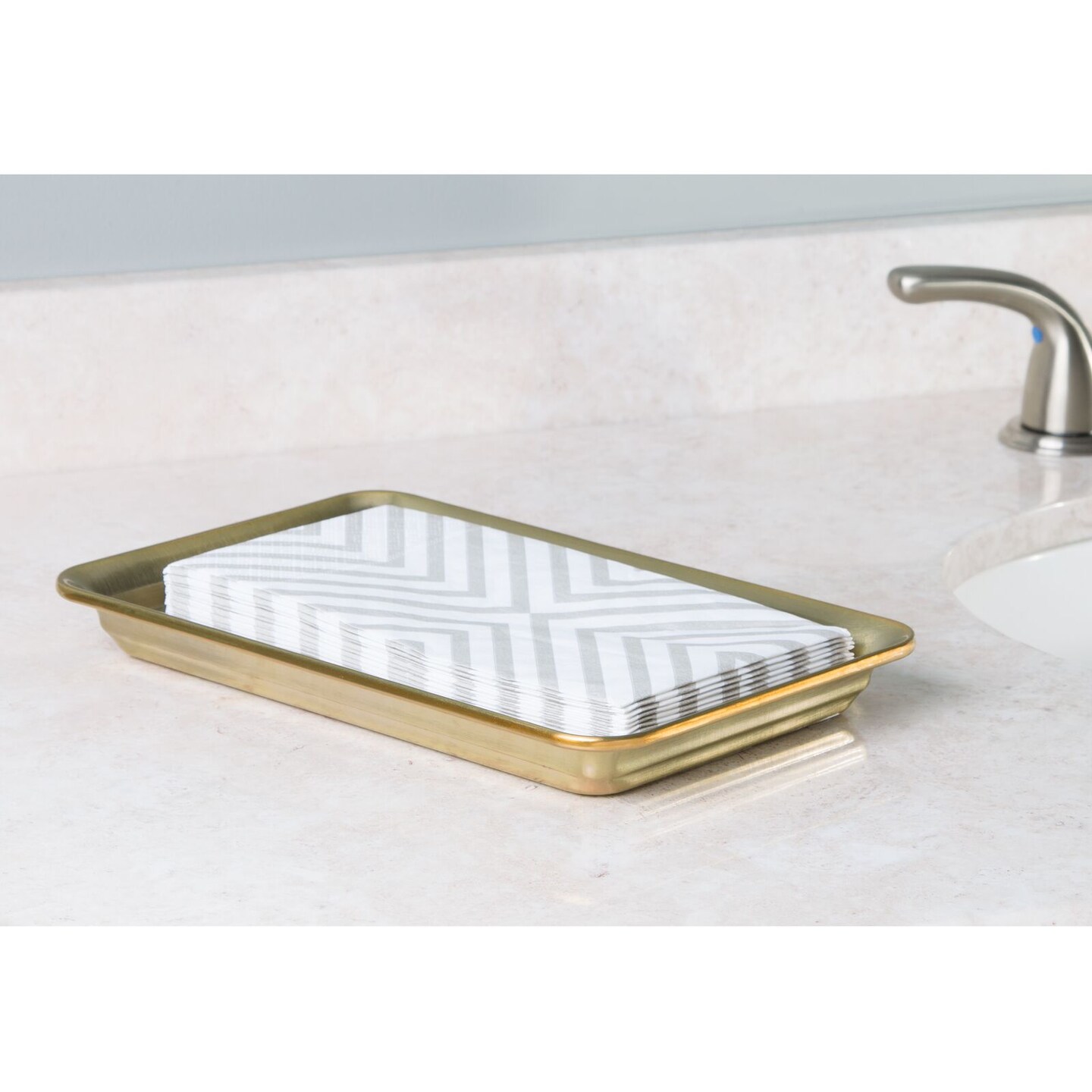 mDesign Metal Bathroom Vanity Storage Organizer Tray Holder