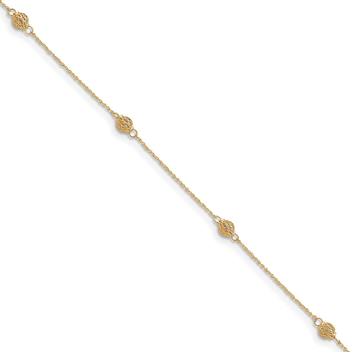 14K Gold Bead With 1In Ext Anklet 10