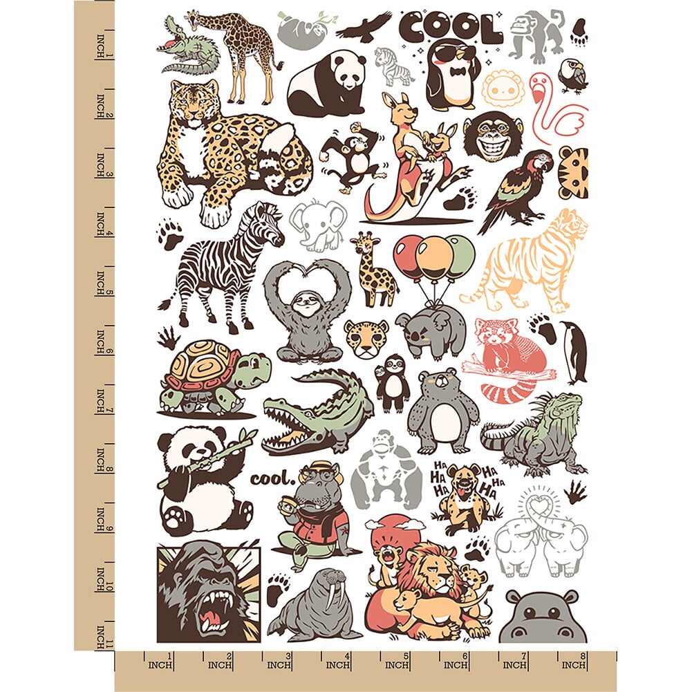 Zoo Animal Wildlife Favorites Temporary Tattoo Water Resistant Fake Body Art Set Collection