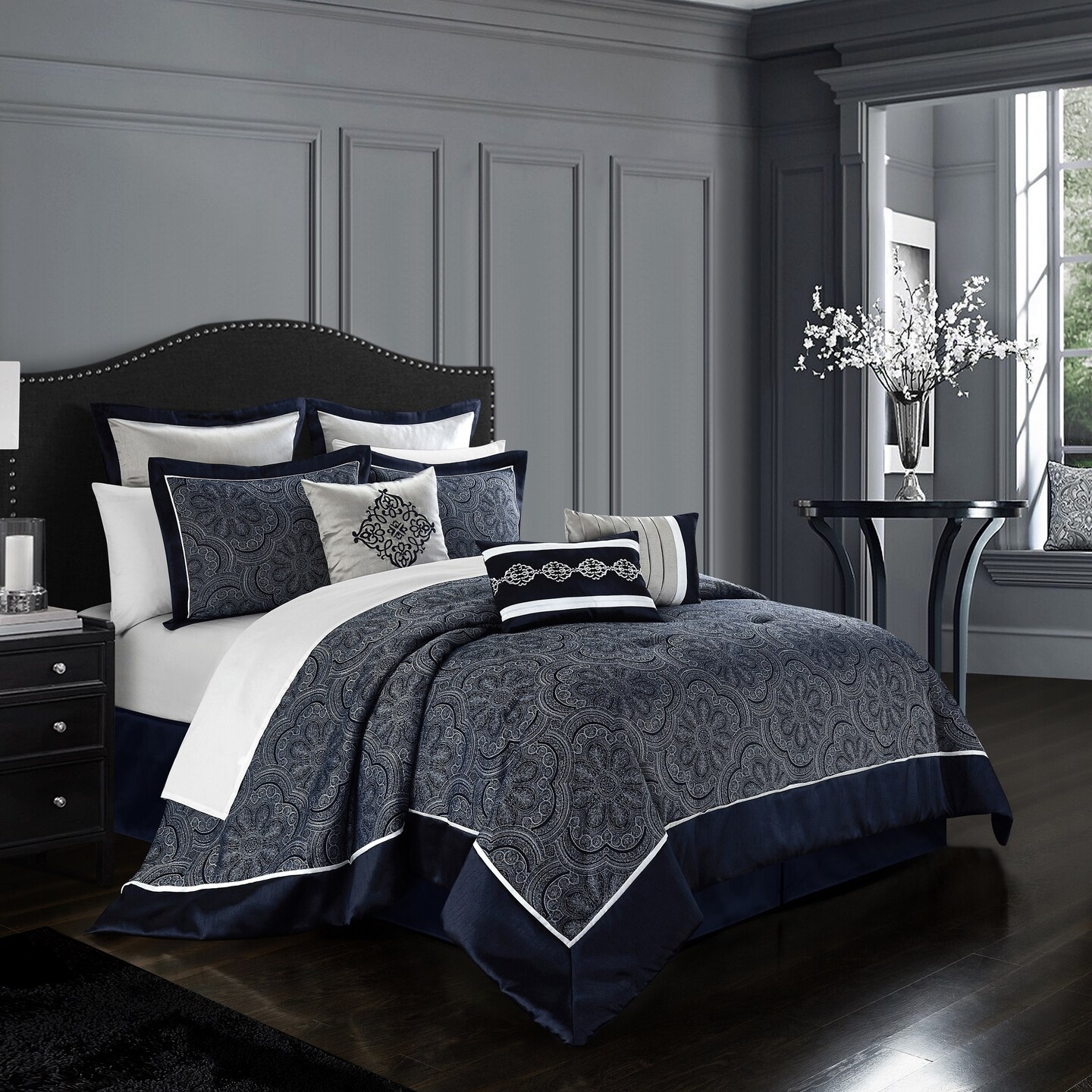 Chic Home Merlina Merlina 9 or 13 Piece Comforter Set Jacquard Geometric Scroll Medallion Pattern Solid Border Design Bedding