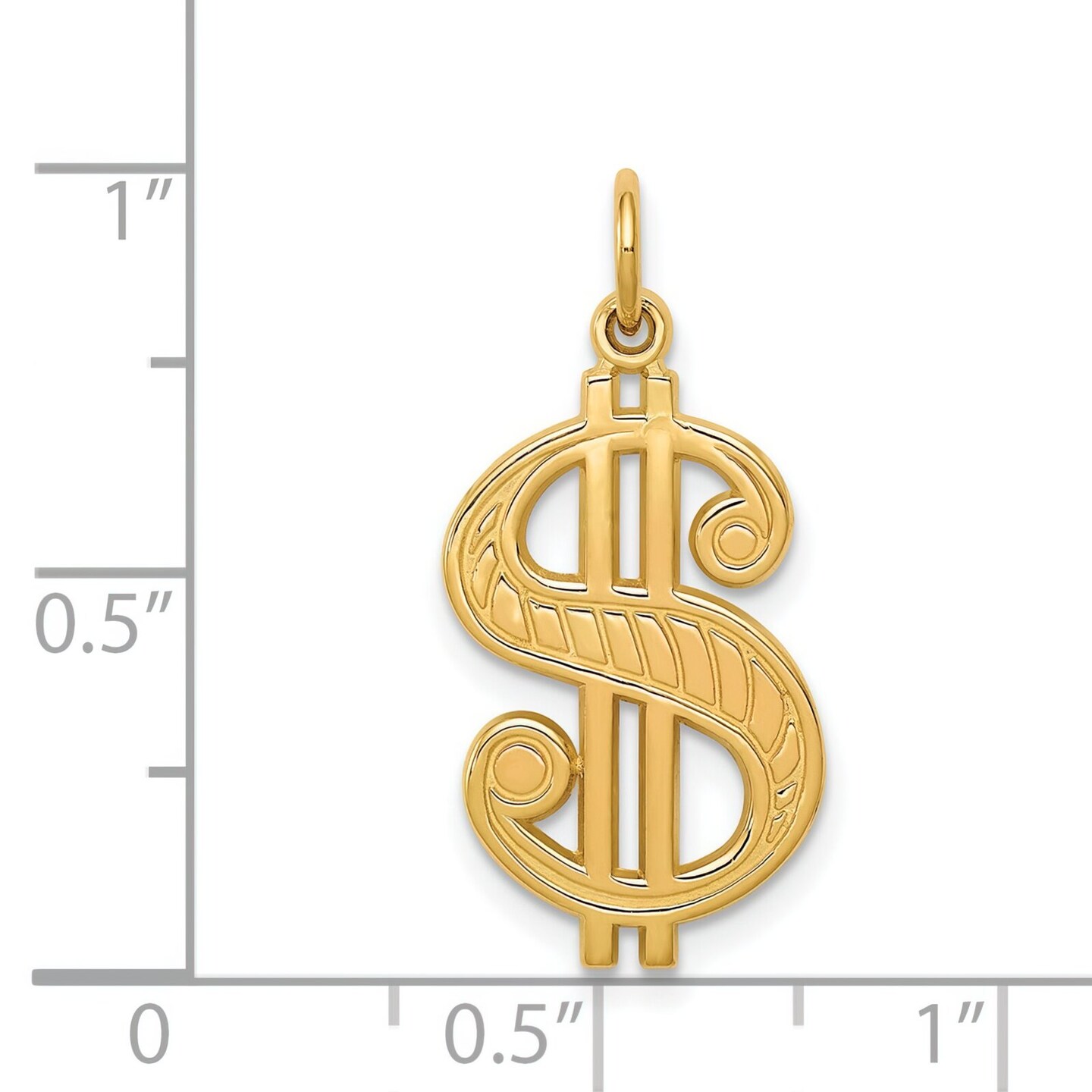 14K Yellow Gold Dollar Sign Charm Money Symbol Pendant Jewerly 26mm x 12mm