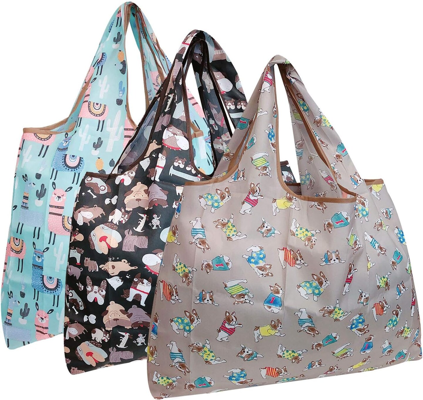 Wrapables Large Foldable Tote Nylon Reusable Grocery Bag, 3 Pack