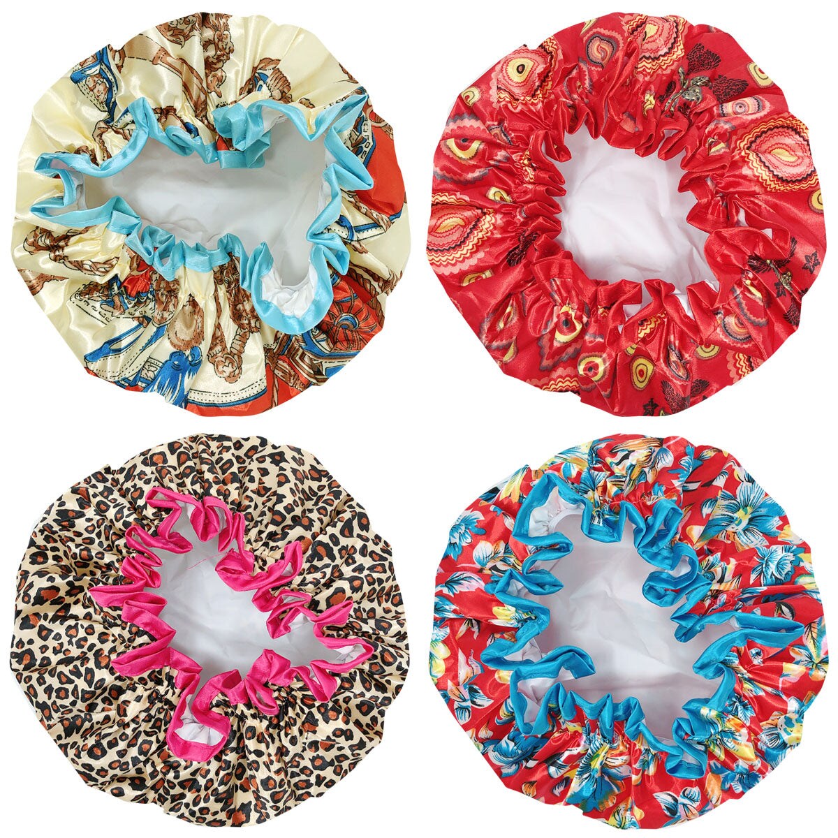 Wrapables Stylish Double Layer Waterproof Shower Caps (Set of 4)