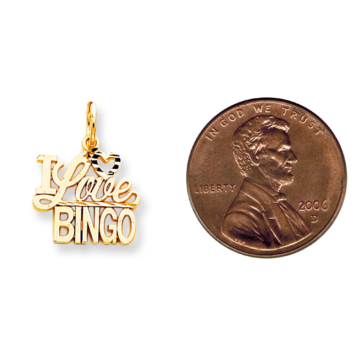 10K Yellow Gold I Love Bingo Charm Diamond-Cut Jewelry 20 X 16mm