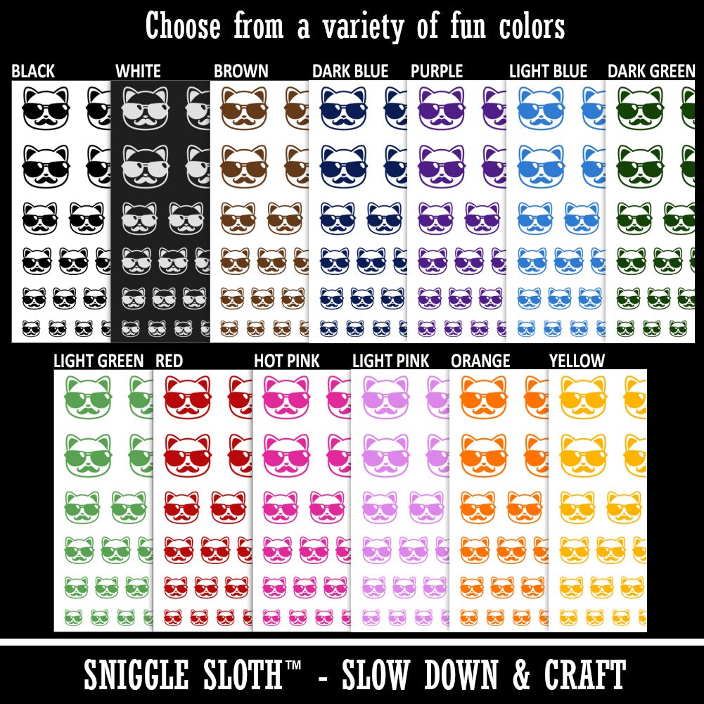 Cool Cat with Sunglasses and Mustache Temporary Tattoo Water Resistant Fake Body Art Set Collection