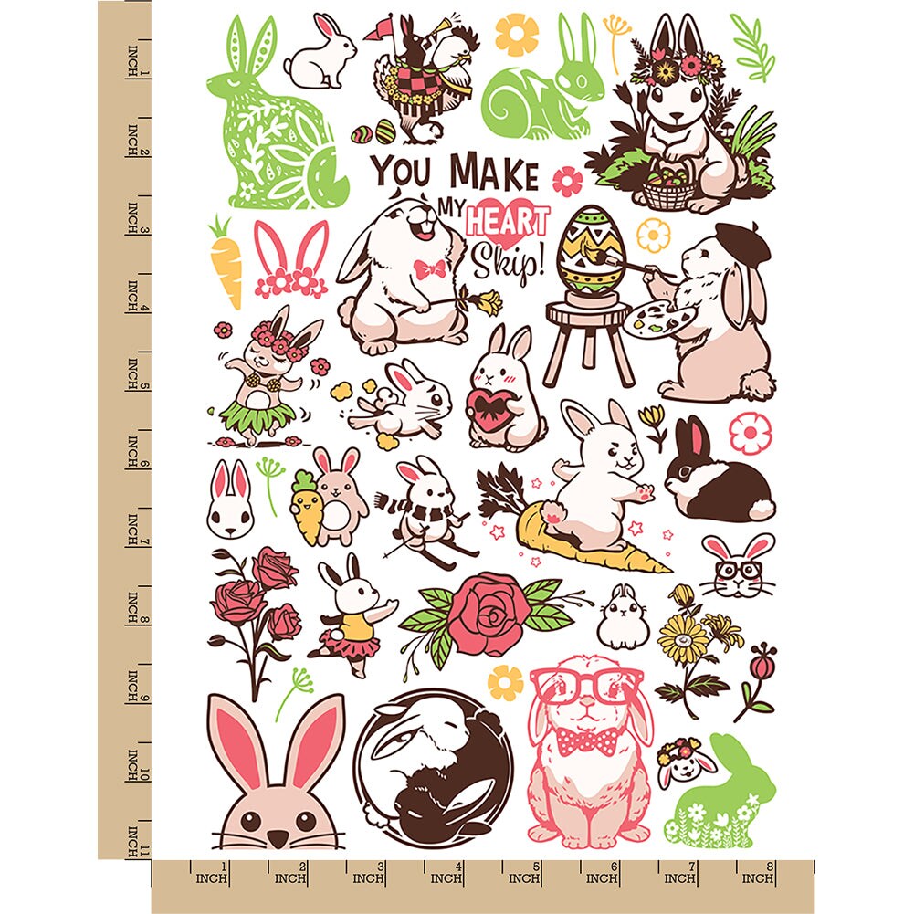 Bunny Rabbit Spring Easter Flowers Temporary Tattoo Water Resistant Fake Body Art Set Collection