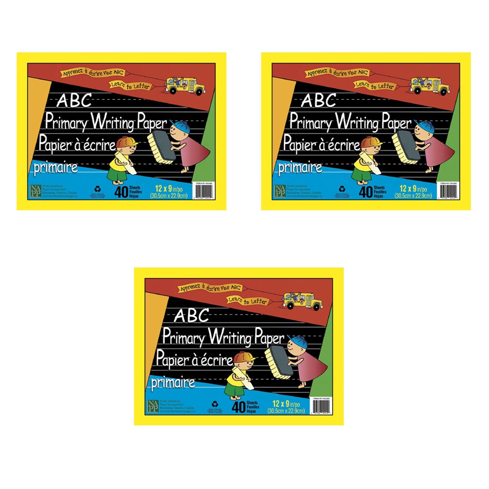 NAPP Abc Primary Writing Paper 40 Sheet Ruled Newsprint Tablet 12x9 (Pack of 3)