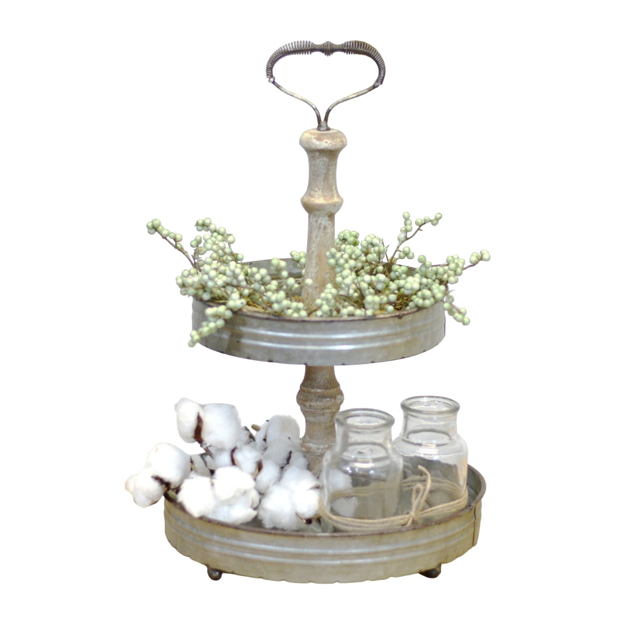 Creative Design 17.5&#x22; Gray Distressed 2 Tier Round Standing Tray