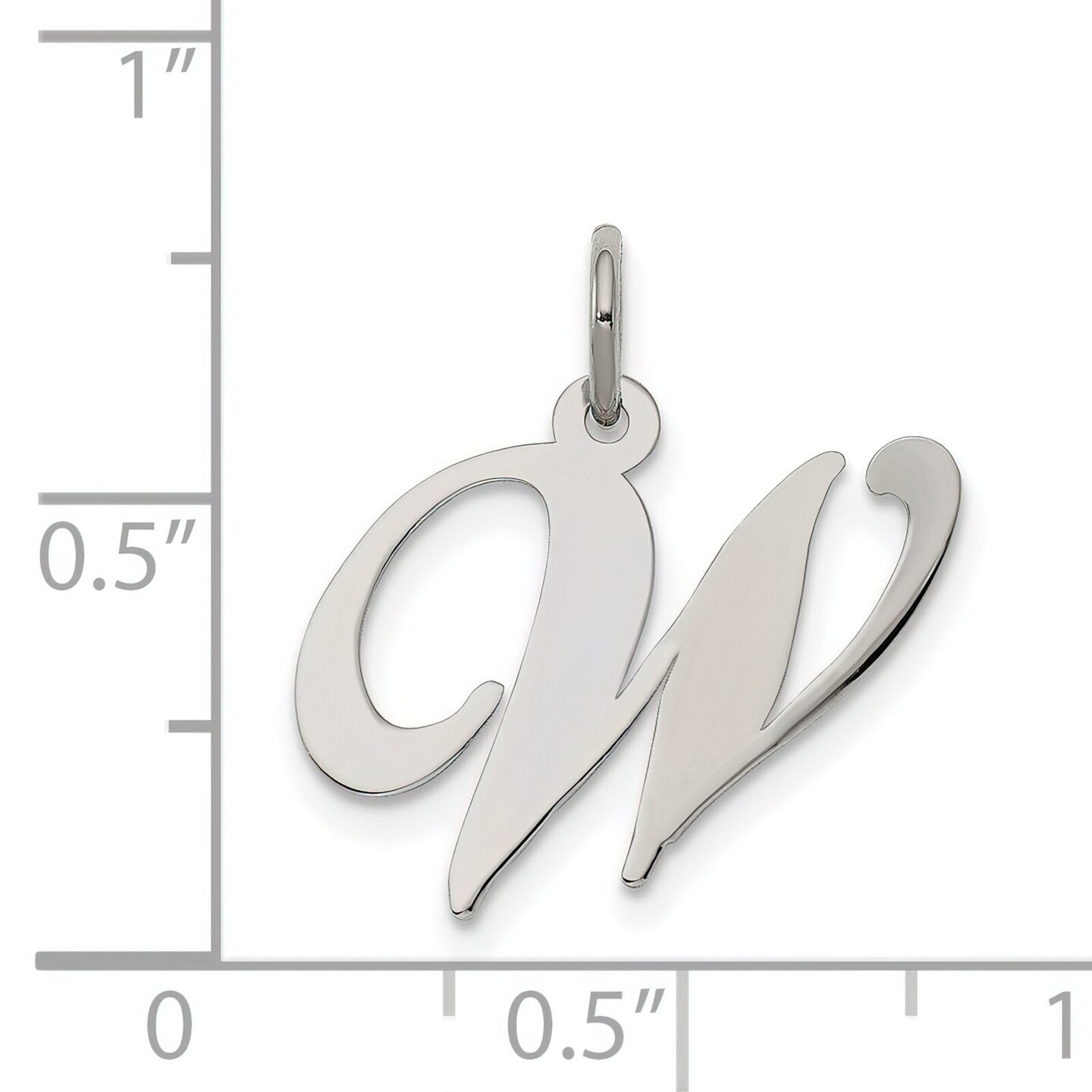 Sterling Silver Medium Script Initial Letter W Charm Jewerly 18mm x 13mm