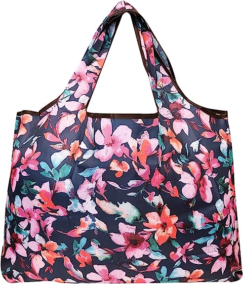 Wrapables Large Foldable Tote Nylon Reusable Grocery Bag, 3 Pack