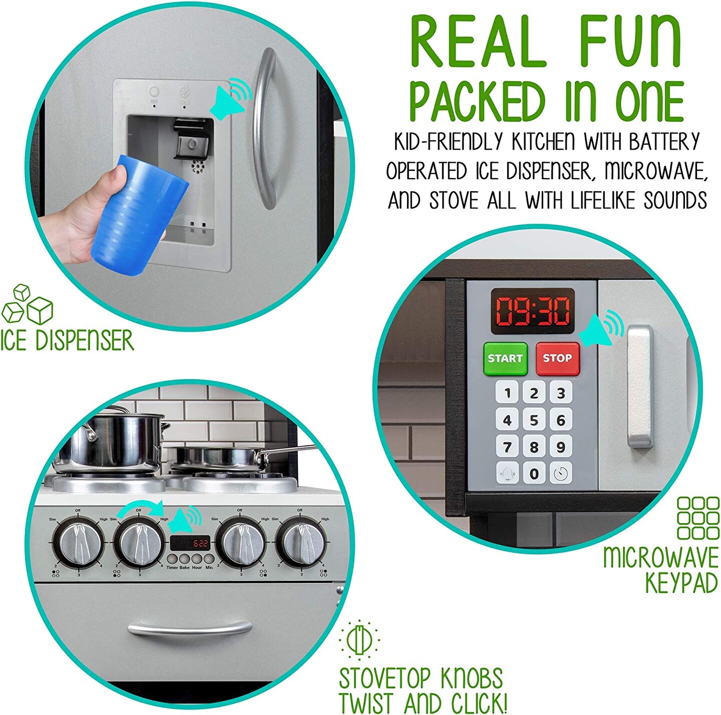 Lil' Jumbl Kids Kitchen Set, Toddler Pretend Wooden Kitchen Playset