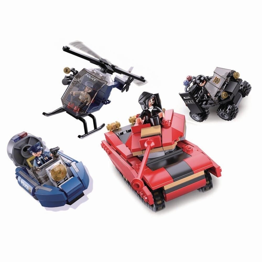 Sluban Kids Slu08629 Police Tank Chase Swat Police Car Boat Hoovercraft Building Blocks 460 Pcs Set Building Toy Police